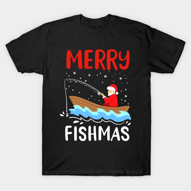 Merry Christmas Fishing Santa Christmas T-Shirt by kasperek